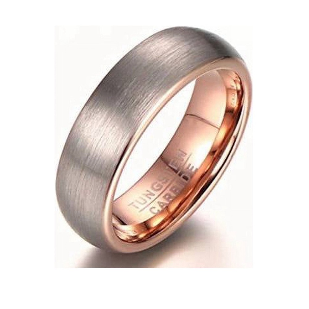 Tungsten Men's Wedding Band with Silver Plated Brushed Finish & Rose Gold Size 8